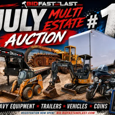 Heavy equipment, trailers, vehicles, tools, and more are all selling to the highest bidder in our July Multi Estate Auction #1!