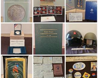 Slabbed Silver Dollars, Proof & Uncirculated Sets, Coins, War Ration Booklets, Stamps, & MORE Collec