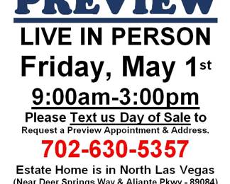 SATURDAY @10:00AM - Aliante Estate Online Public Auction