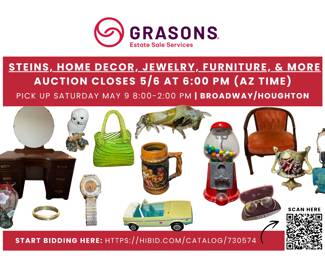 Grasons of Southern AZ Steins, Home Decor, Jewelry, Furniture, & More Online Auction