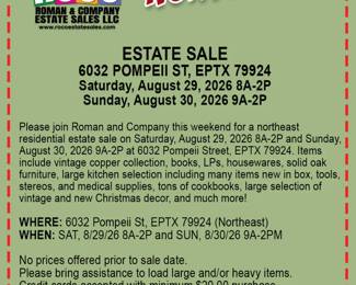 Residential Estate Sale in Northeast El Paso Texas