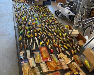 Lures, fishing items, jewelry, tools, and house full