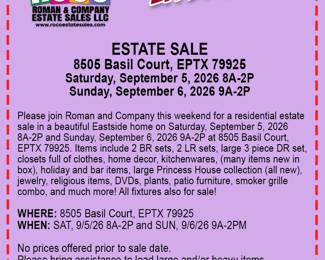 Residential Estate Sale in East El Paso